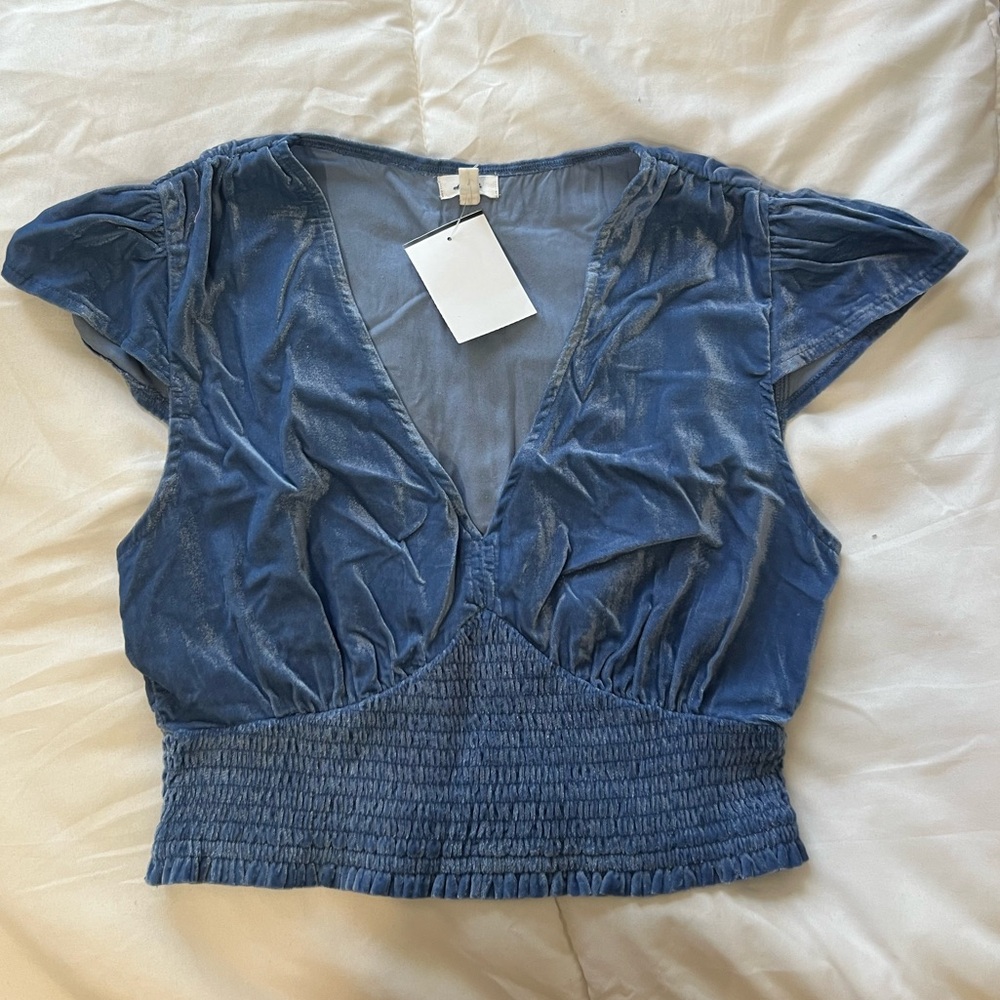 Aerie Camel Blue Velvet Crop Top  Women